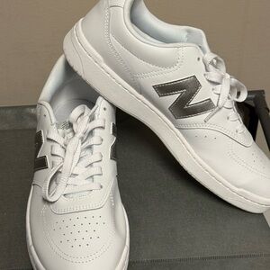 New Balance White and Silver Sneakers